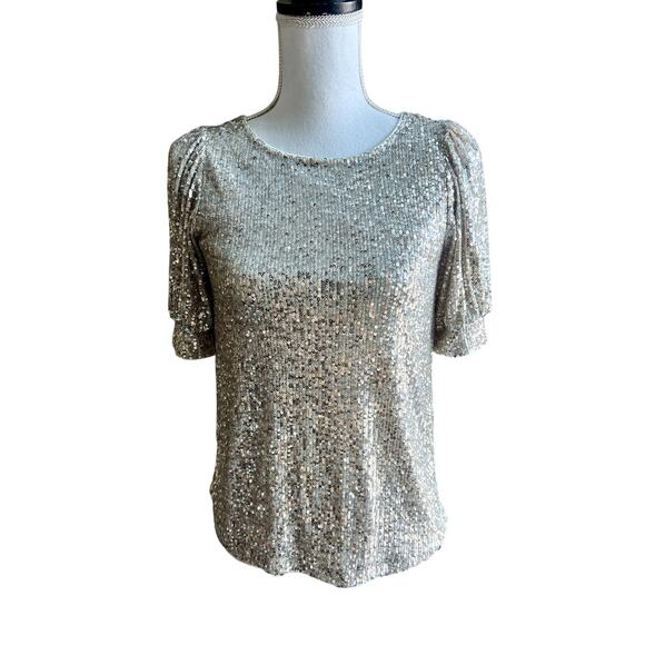 NWT Cable & Gauge champagne sequin top size XS - Picture 1 of 7